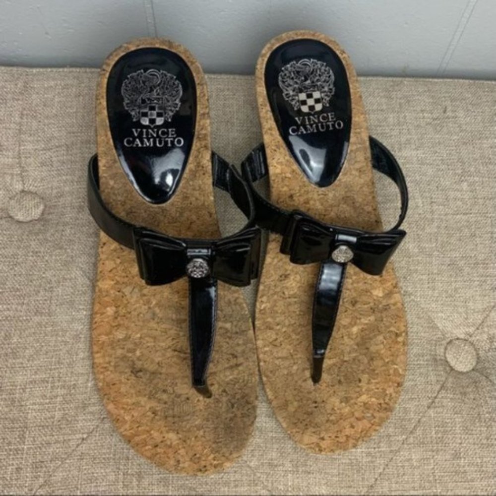 Vince Camuto Black Thong Cork Wedge Sandals